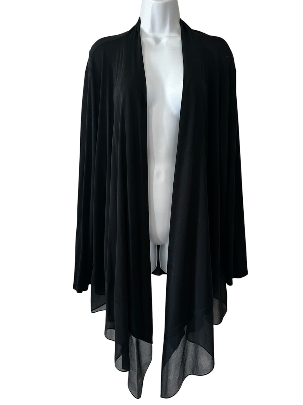 Eileen Fisher Women’s Black Chiffon and Knit Open Front Waterfall Top- Size 3X